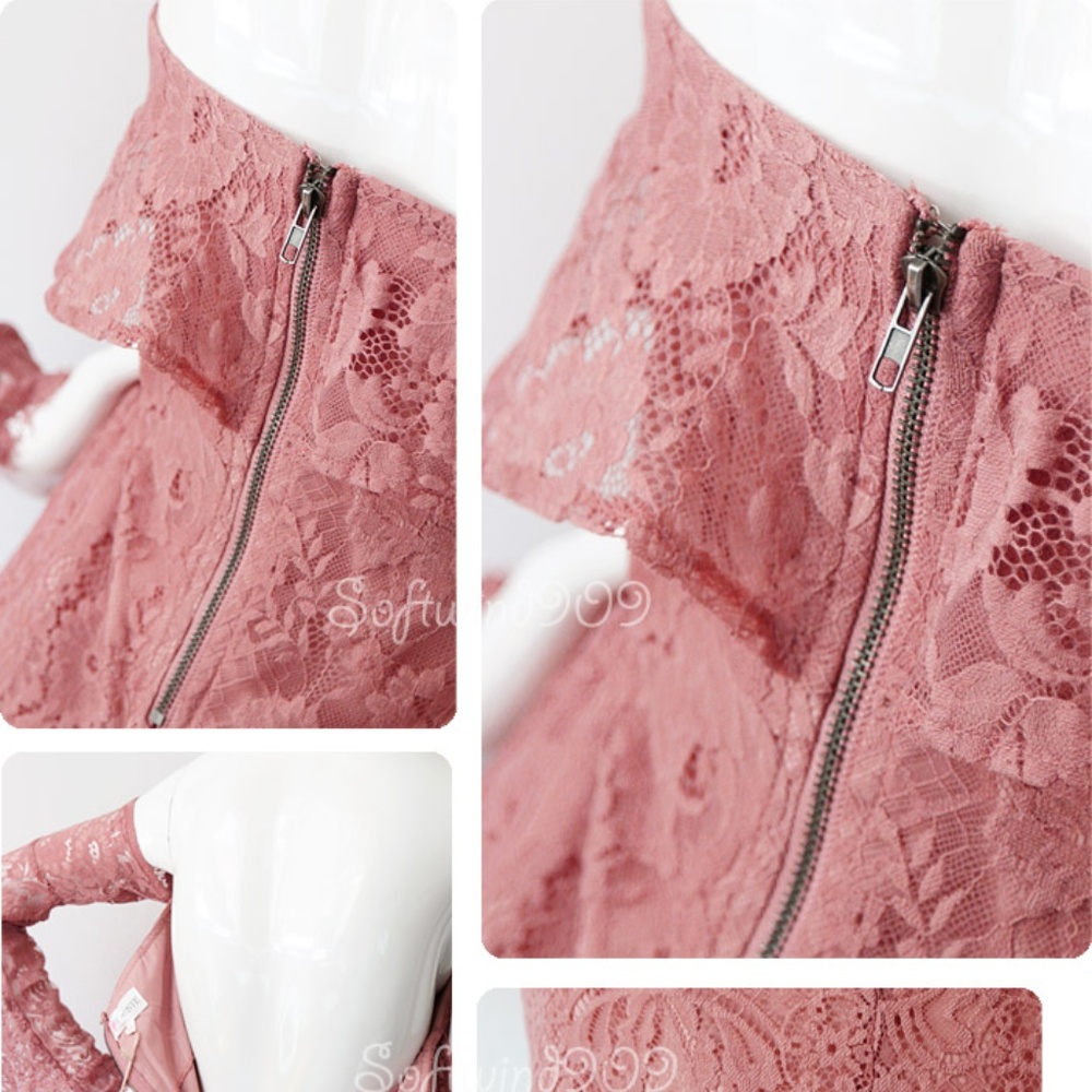 Last☝️Pink Ruffle Off Shoulder Lace Cocktail Dress - Picture 5 of 8